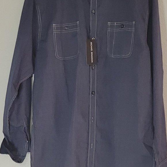 NWT-MICHAEL BRANDON MENS DARK BLUE CASUAL DRESS UP SHIRT - Picture 4 of 7